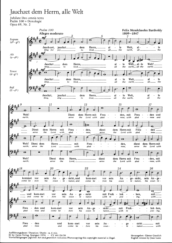 Jauchzet dem Herrn, alle Welt - Felix Mendelssohn Bartholdy - Score ...